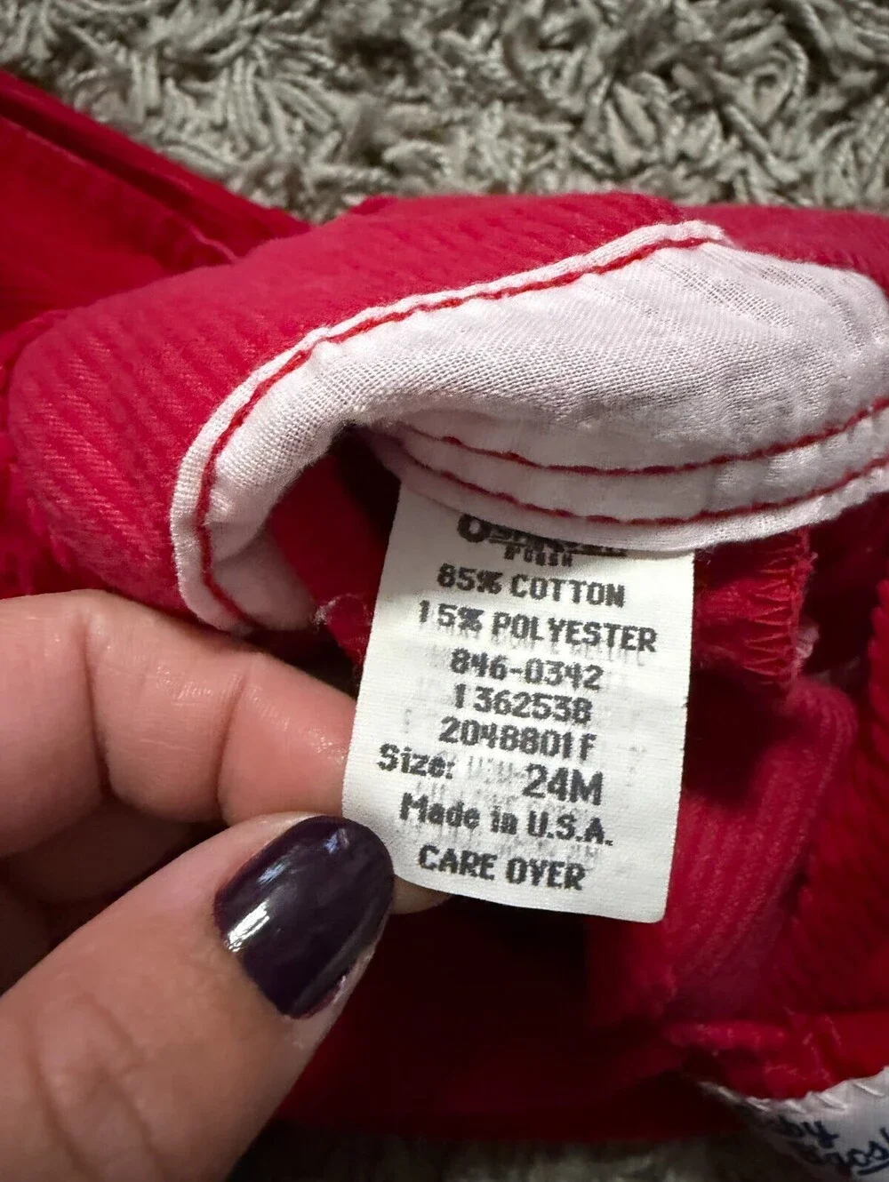 Vintage Osh Kosh B'Gosh Red Corduroy Overalls  Size 24 Months made in USA